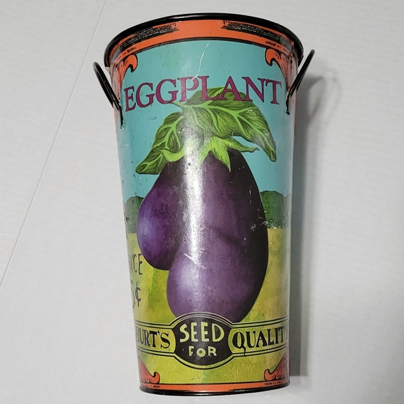 Vegetable Seed Packet Eggplant Bucket Metal Vase Bucket Decor - Picture 4 of 12